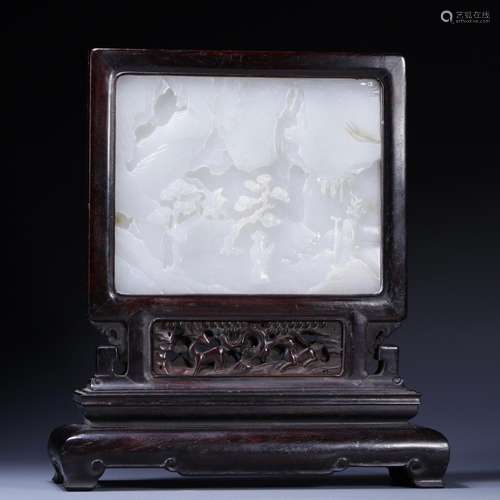 Hetian jade plaque landscape charactersHigh 22.5 cm. The bas...