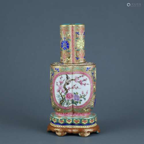 Bottle - colored enamel paint window with twins17 cm high, d...