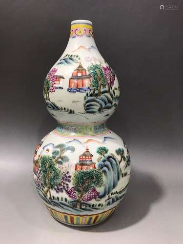 Pastel landscape gourd bottle, 25 cm high, the whole product