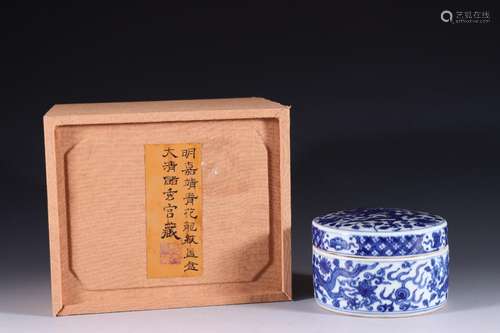 Blue and white dragon box.6. 9.8 cm in diameter