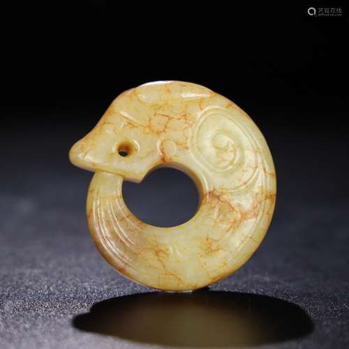 Hetian jade biting tail arowana, exquisite jade oil moisten,...