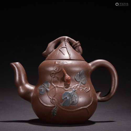 Chen , violet arenaceous gourd teapot.Specification: high 15...