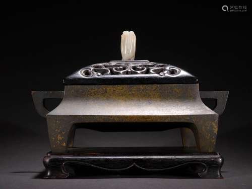 With a rosewood bottom cover with white jade incense burner,...