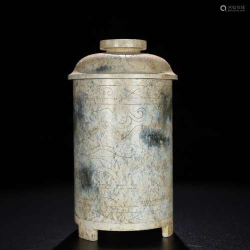 Hetian jade warfare hunting figure jade cup, exquisite jade ...