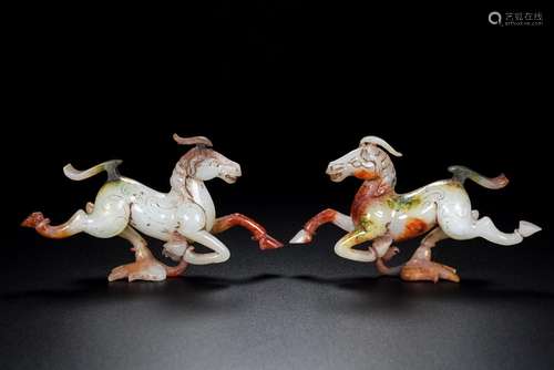 , hetian jade horse step swallows light form a pair of exqui...