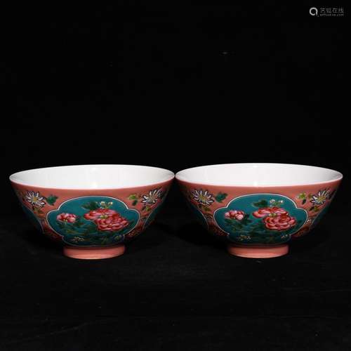 Pastel flowers 7.1 x14.7 green-splashed bowls