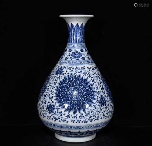 Blue and white tie up lotus flower grain okho spring bottle ...