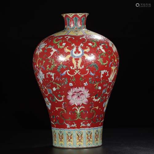 Carmine paint branch lotus flower grain mei bottle.Size: 39 ...