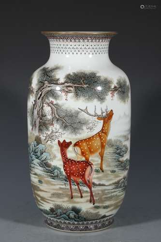 Pastel deer figure acknowledged wax gourd bottle, 41.5 cm wi...