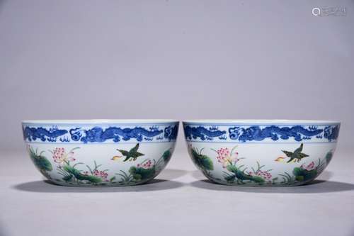 Blue wulong edge pastel lotus flower bowl, 6.5 cm high, 16 c...