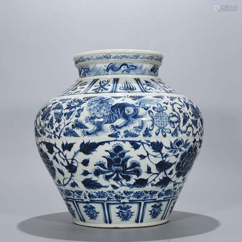 Blue and white tie peony lines 45 * 37 cm large pot