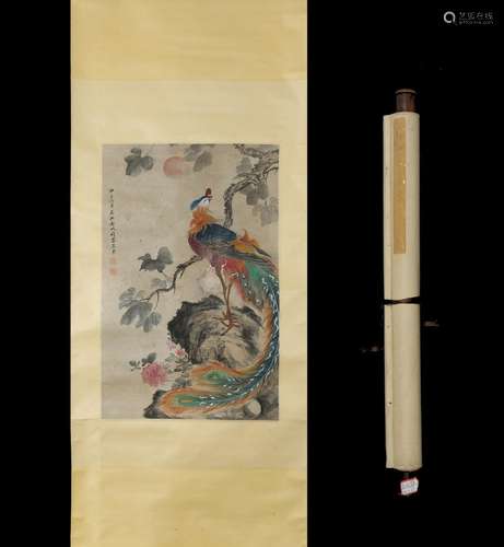 Jincheng phoenix figure silk scroll 44 * 69