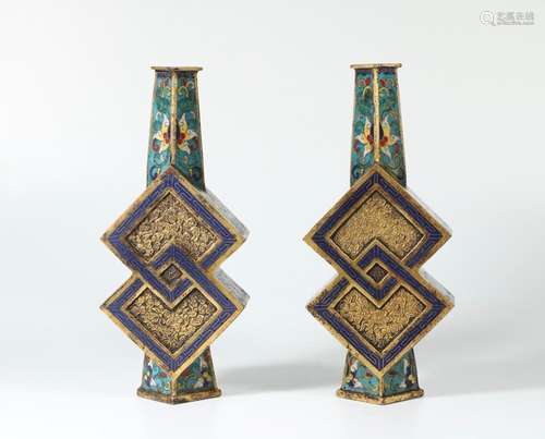 Pure copper padding cloisonne enamel ShuangLing bottles of a...