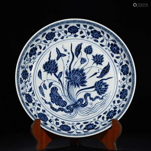 Blue and white with a bunch of lotus tray 3000 7.8 * 43.5 cm
