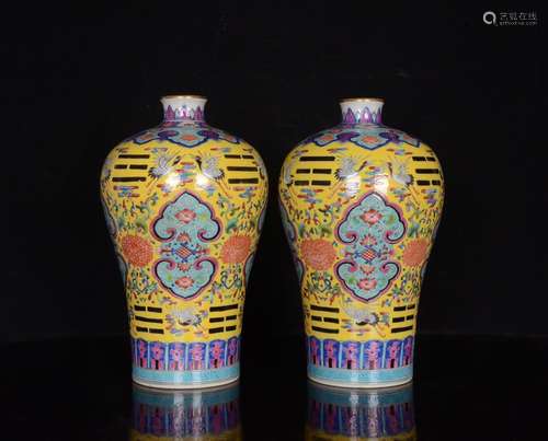 Mei bottles of a pair of colored enamel flower ruyi cranes l...