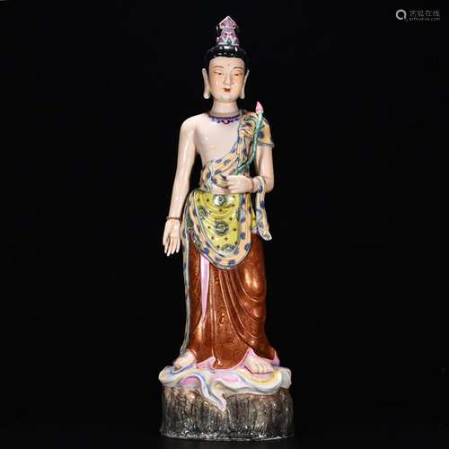 Pastel alum red paint guanyin statue74 cm wide 20 cm tall180...