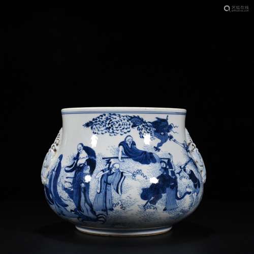 Blue and white 18 ROM ears furnace antique antique ancient p...