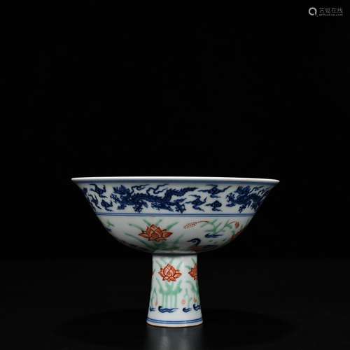 Blue and white color lianchi yang grain footed bowl full poo...