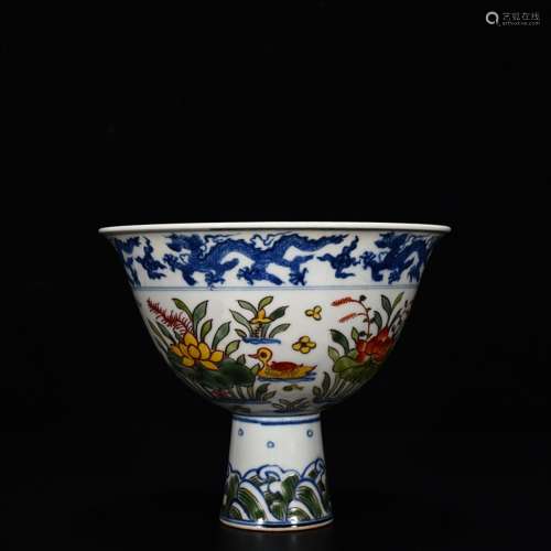 Blue and white color lianchi yang grain footed bowl18 centim...