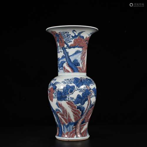 Blue and white youligong LuHe with spring flower vase with 4...