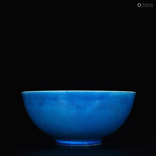 Chenghua peacock blue glaze dark moment YunLongWen bowl (yel...