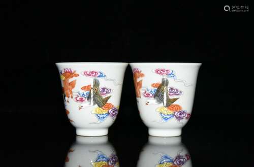 A pair of 6 x6cm 4500 pastel cranes cup