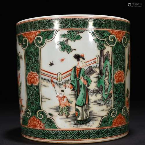 Colorful traditionallandscape pattern brush pot 18 * 18.5 cm