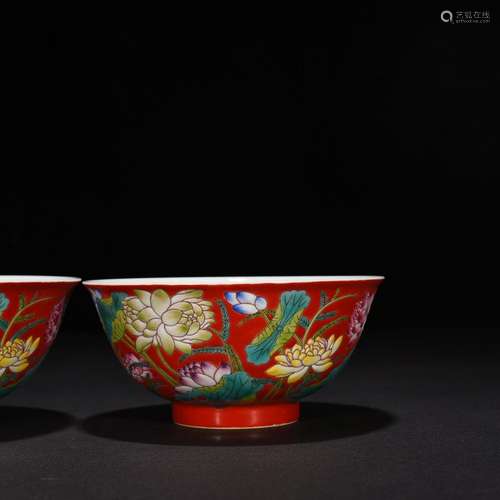 Drive makes red lotus patterns bowl of 7 * 15 cm