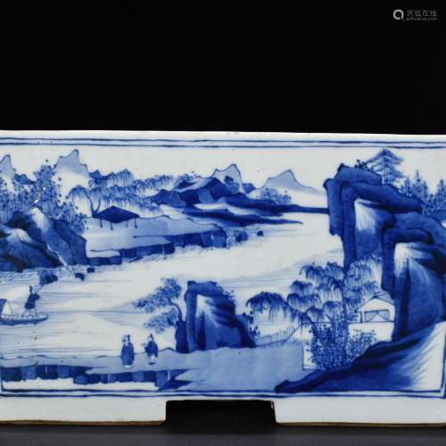 Blue and white landscape character lines long 14 * 24 cm pot
