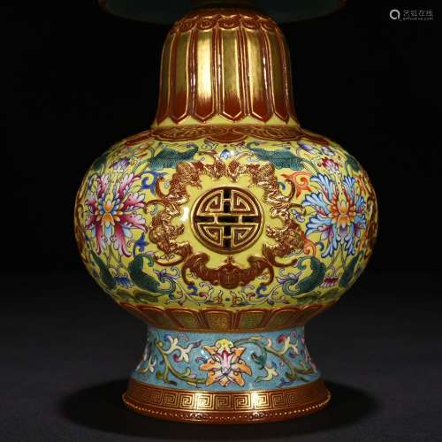 Yellow colored enamel flowers to hollow out wufu holding lon...