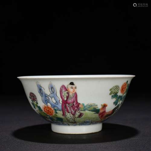 Pastel Gu Chang cockfighting characters bowl 7 x 15 cm