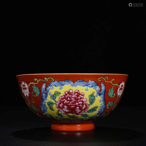 To medallion red colored enamel peony flower bowls of 7 cm *...