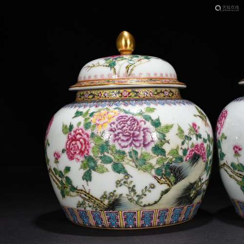 General colored enamel peony flower grain tank 22 * 16 cm