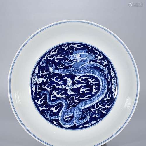 Blue and white against blue blue to white dragon tray 5 * 21...