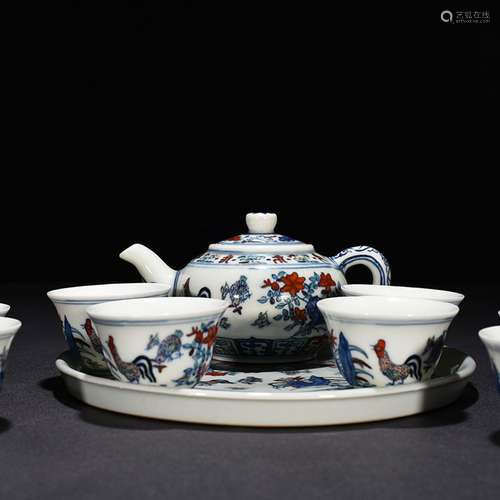 Chenghua choi family chicken grain tea set maker 1 4.5 x 6.5...