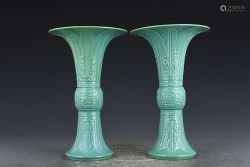 Turquoise glazed carved therefore dragon flower vase with 26...