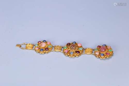 Silver and gold filaments jewel-encrusted bracelet.21 * 4.5 ...