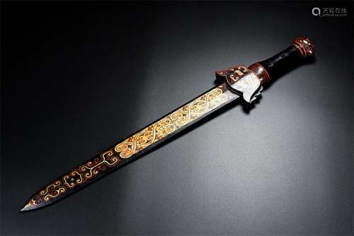 Colour lacquer, hetian jade jade dragon sword, the quality o...