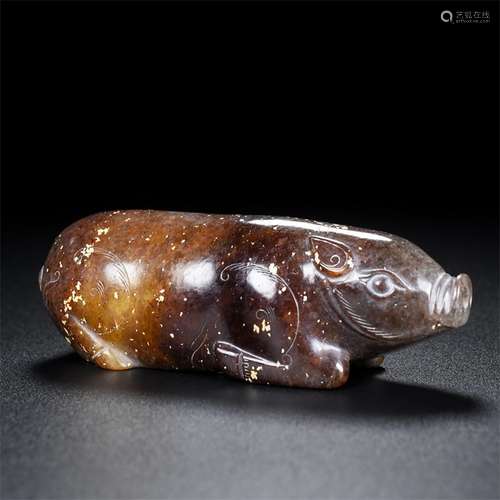 , hetian jade pig with a pair of, the quality of the jade is...