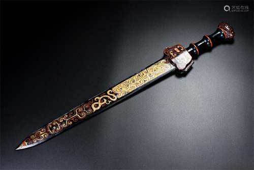 Colour lacquer, hetian jade jade dragon sword, the quality o...