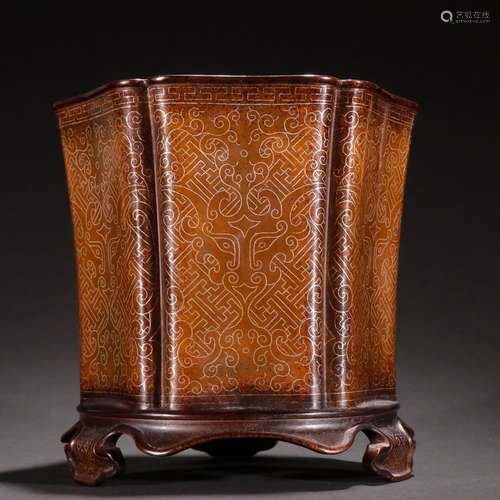 Wu Bangzuo wire, copper padding beast censer.Specification: ...