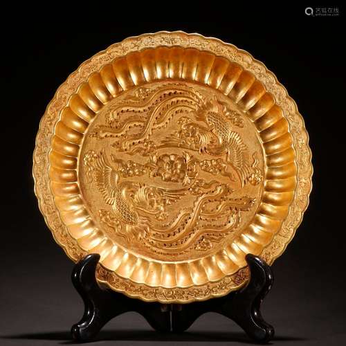 Show peony, copper and gold phoenix plate.Specification: 20....