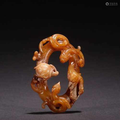 Ancient jade longfeng turtle jade.Specification: high 7.6 5....