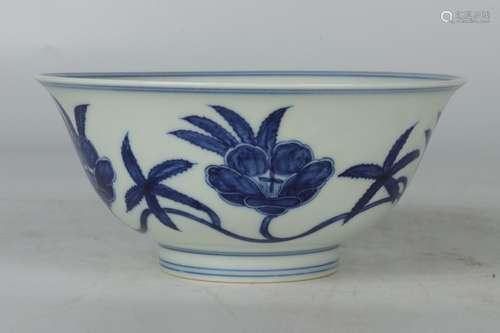 - blue and white okra flowers green-splashed bowls7 cm heigh...