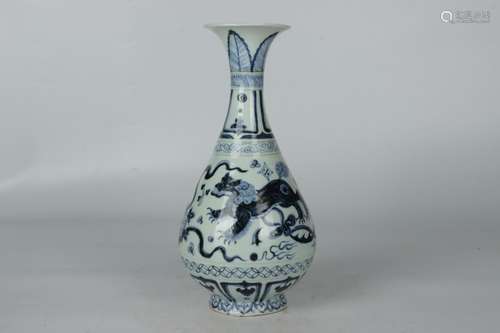 - blue and white silk double lion okho spring bottleHeight 2...