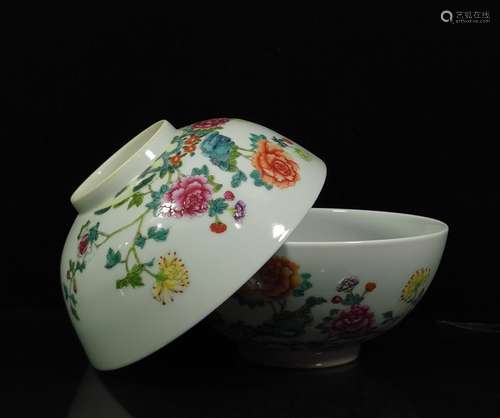 , pastel flowers bowl, height 6.8 ㎝, caliber 14.7 ㎝, bottom ...