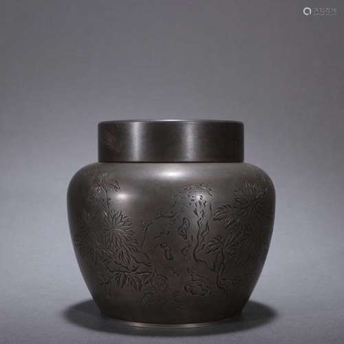 - less 夆 carved antique tin flower poetry caddy.Specificati...