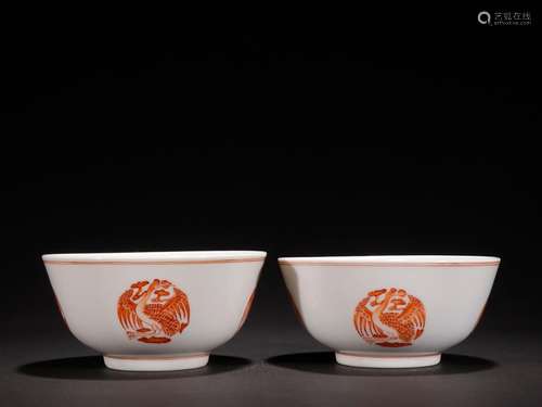 A pair of models, alum red glaze cranes bowl.Specification: ...