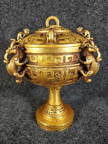 "Year" gold smoked incense burner, weighs 5355 gra...