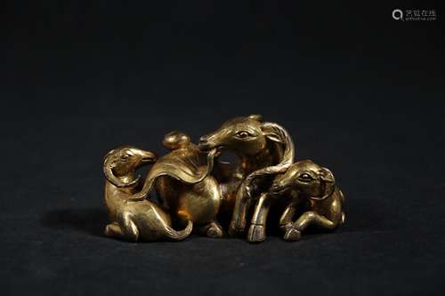 of copper and gold three Yang kaitai four paperweightSize: 4...